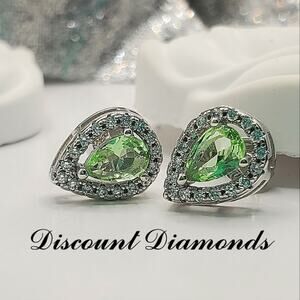1 Ct. Green Tear Drop Radiant Cut Halo Moissanite Stud 925 Silver - …